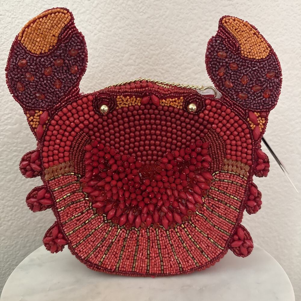 Red Crab Handmade Viral Beaded Crossbody Bag RARE